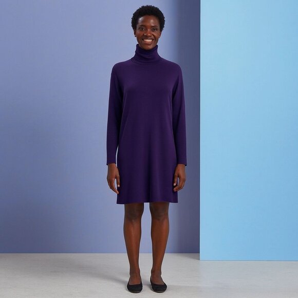 Michael Kors Oversized Sweater Dress Purple Turtleneck Cozy Fall Minimalist SZ S - Picture 4 of 9